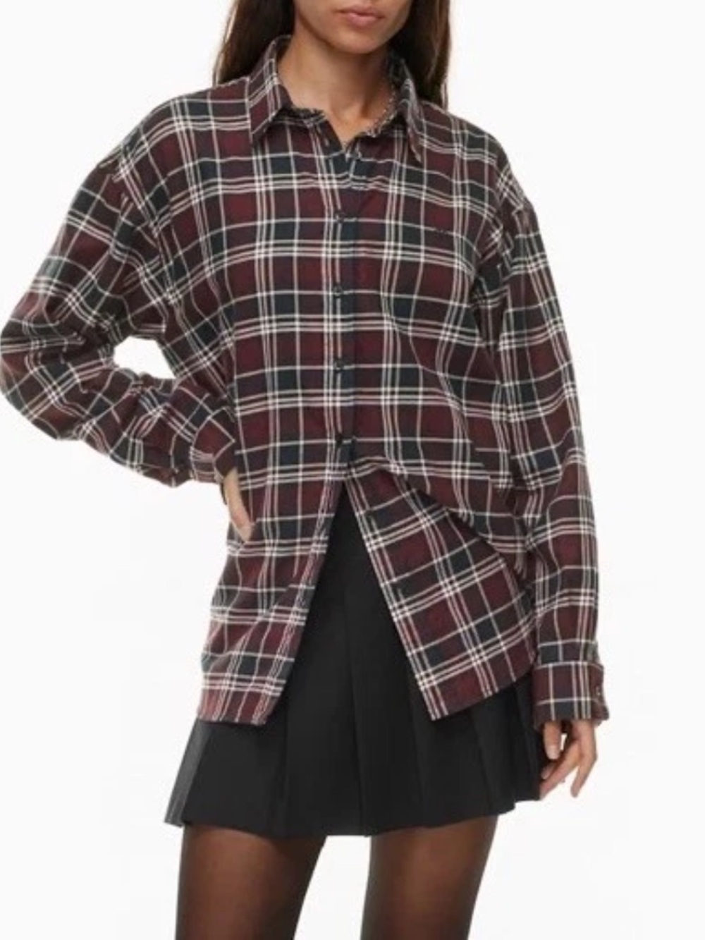 Aritizia Sunday Best Plaid Button Down Shirt Size Medium Oversized Cotton